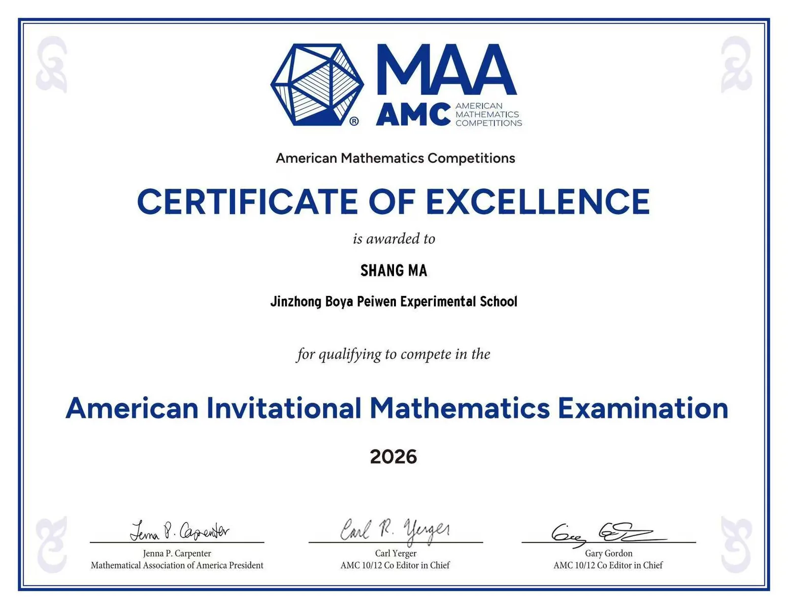 Certificate / aime26