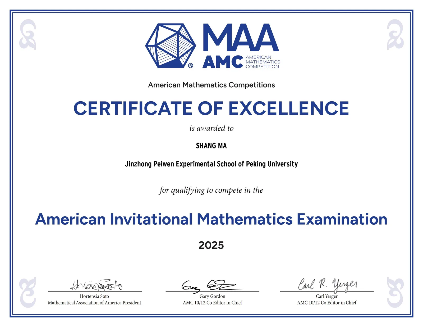 Certificate / aime25