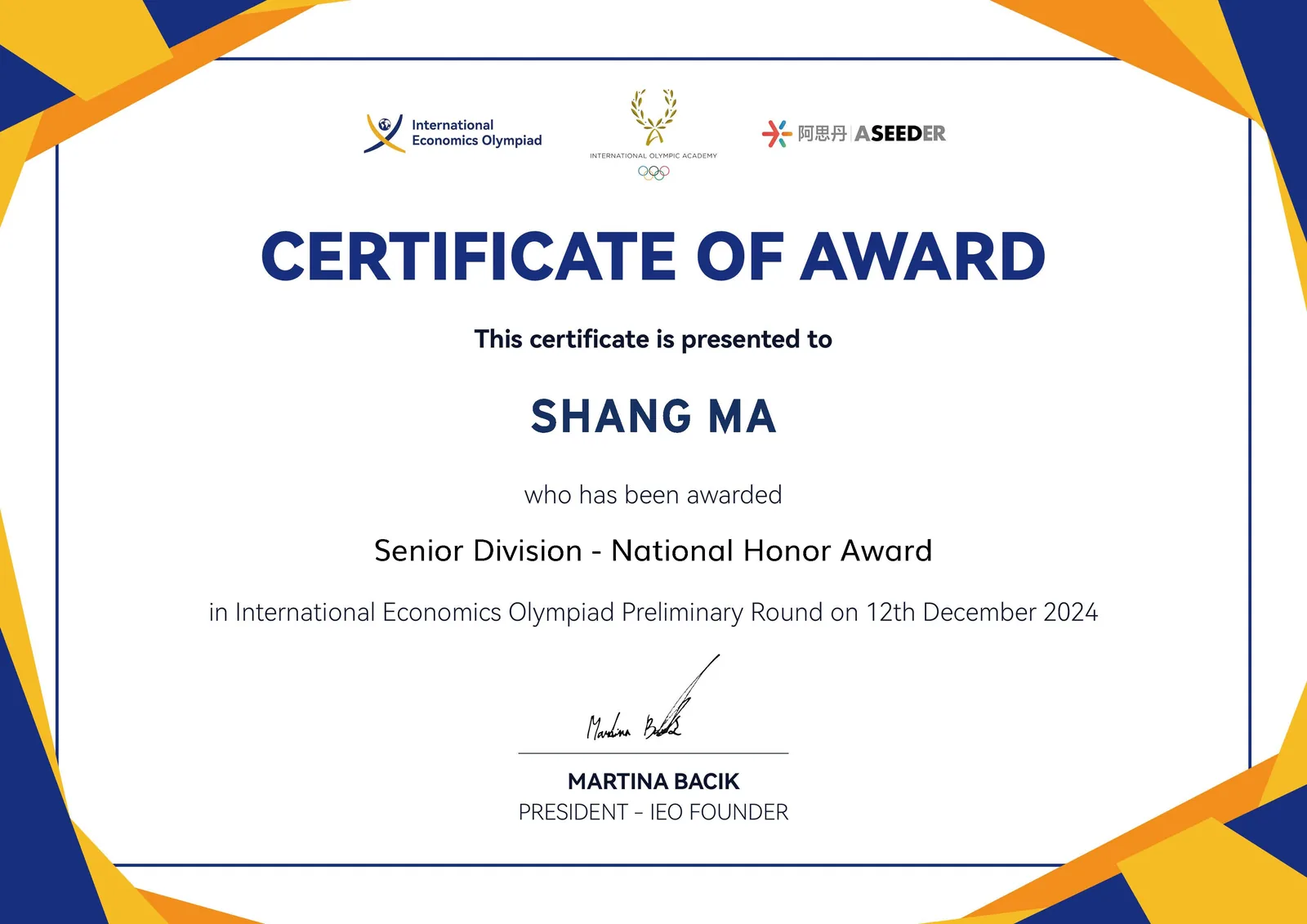 Certificate / ieo