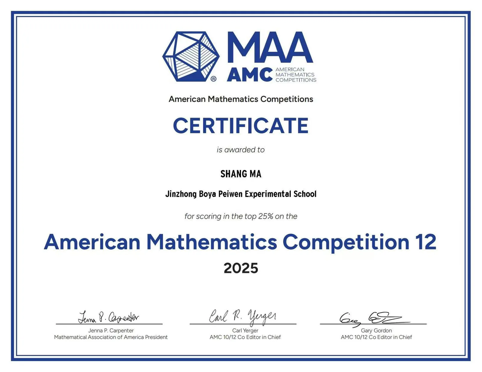 Certificate / amc12