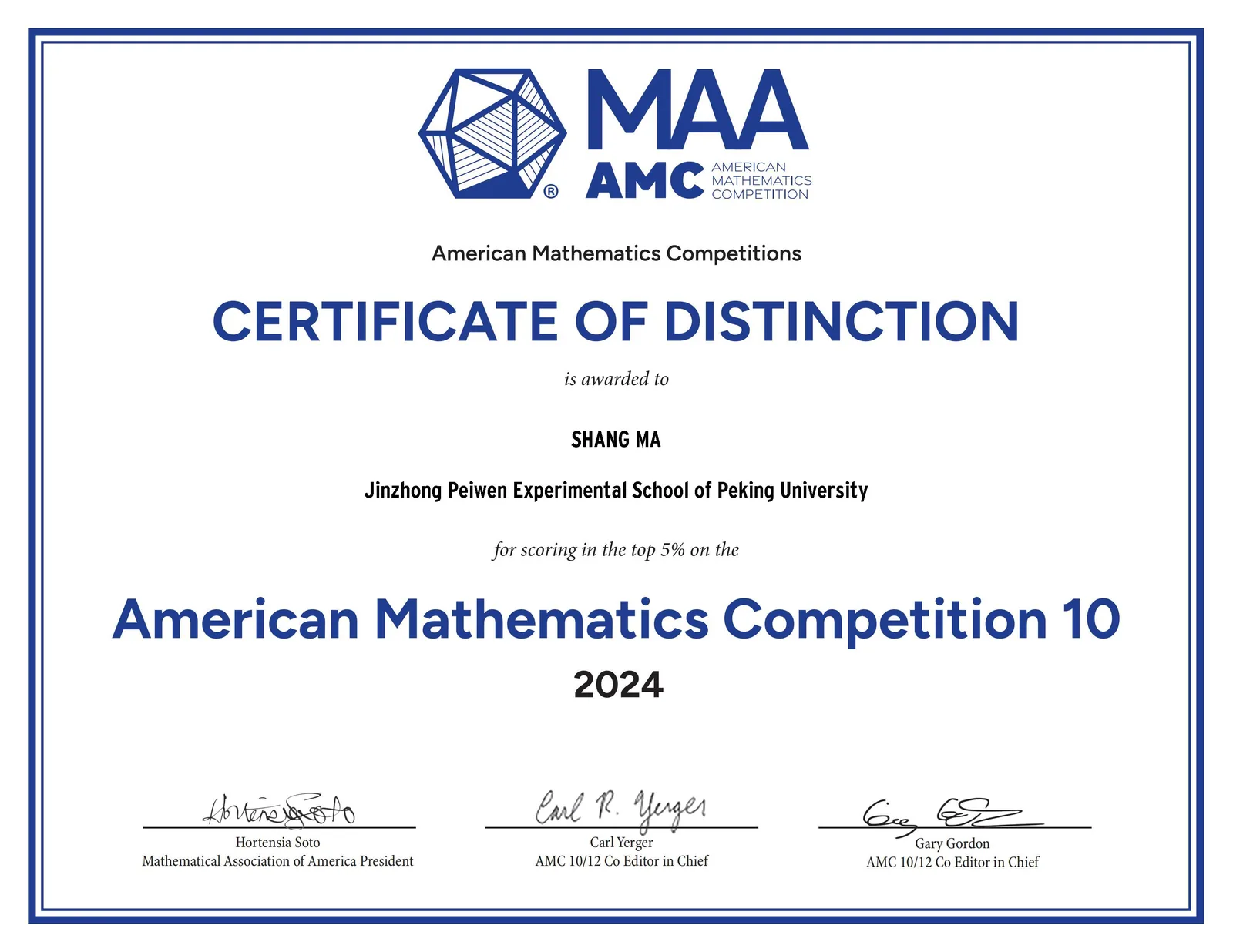 Certificate / amc10